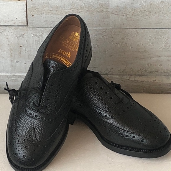 Heavy Brogue Shoe in Black Grain Leather by Sanders 150th Anniversary - Picture 2 of 13